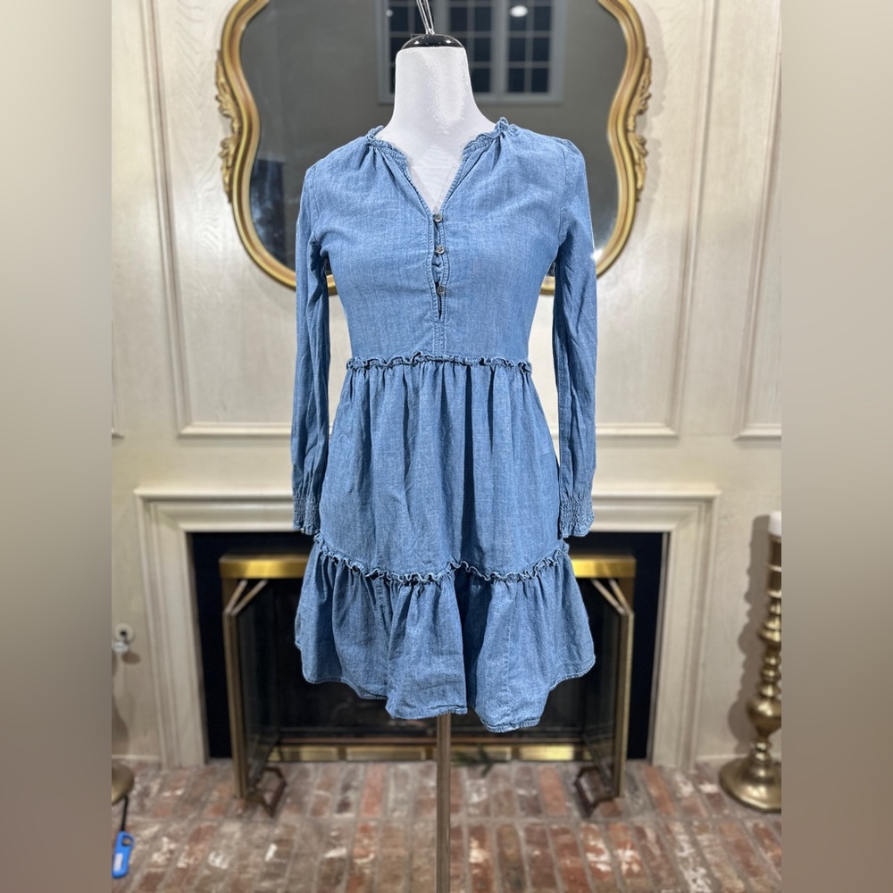J.Crew Denim Ruffle Mini Dress 2 Y2K Revival Utility Indie Sleaze
